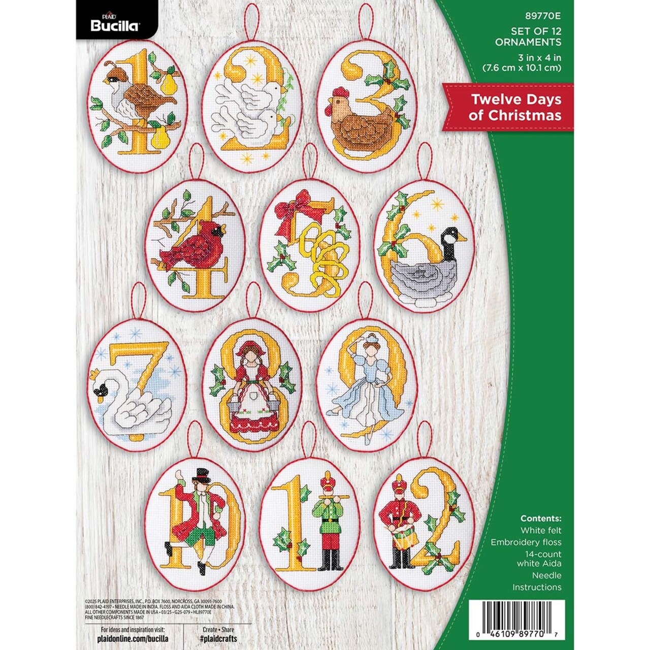 Bucilla Twelve Days of Christmas Ornaments Counted Cross-Stitch Kit